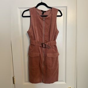 Sexy Pink Corduroy Zip Up Mini Bodycon Dress - Size Large